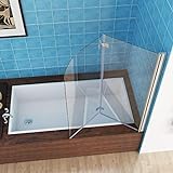 MIQU 110 x 140 cm Badewannen 2 TLG. Faltwand Aufsatz 180° Duschwand Duschabtrennung 6mm Nano Glas DAY